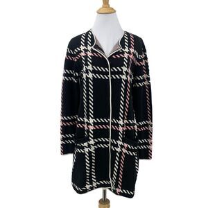 Talbots Plaid Longline Sweater Womens S Small Heavy Knit Snap Button Pockets